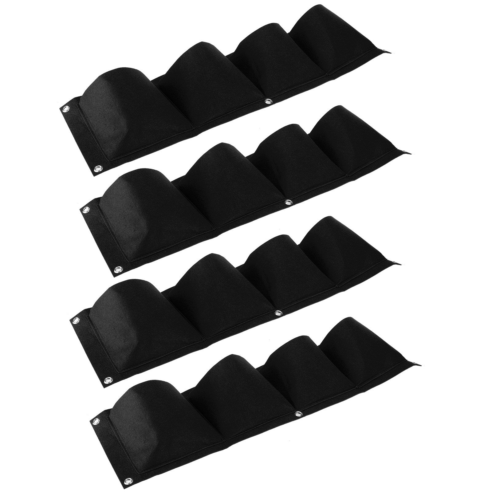 4Pcs 4 Pocket Plant Grow Bag Wall Mounted Reusable Degradable Felt Garden PlanterBlack