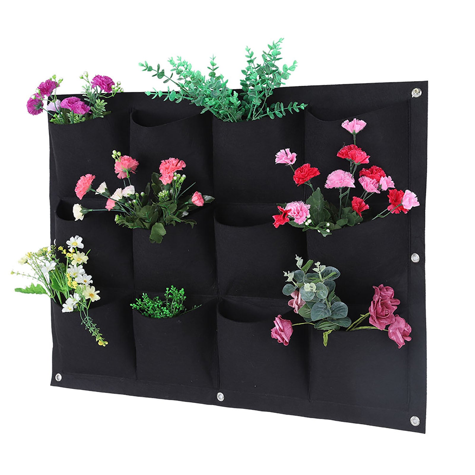 12 Pockets Degradable Vertical Hanging Wall Garden Plant Grow Bag Planter Container (Black)