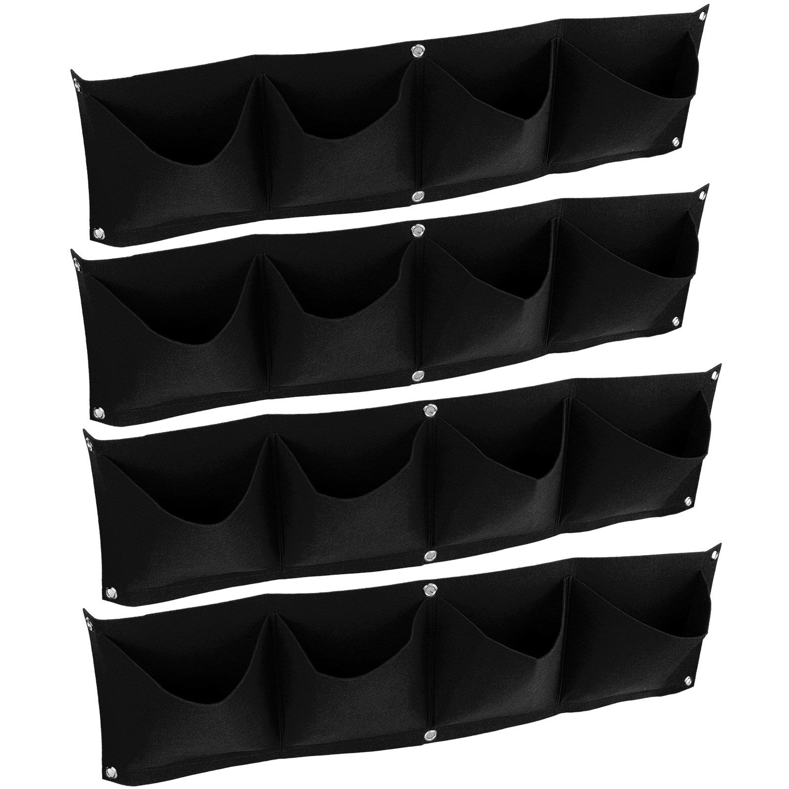 4Pcs 4 Pocket Plant Grow Bag Wall Mounted Reusable Degradable Felt Garden PlanterBlack