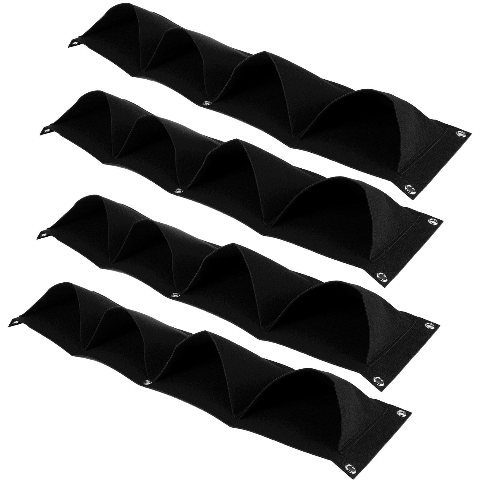 4Pcs 4 Pocket Plant Grow Bag Wall Mounted Reusable Degradable Felt Garden PlanterBlack