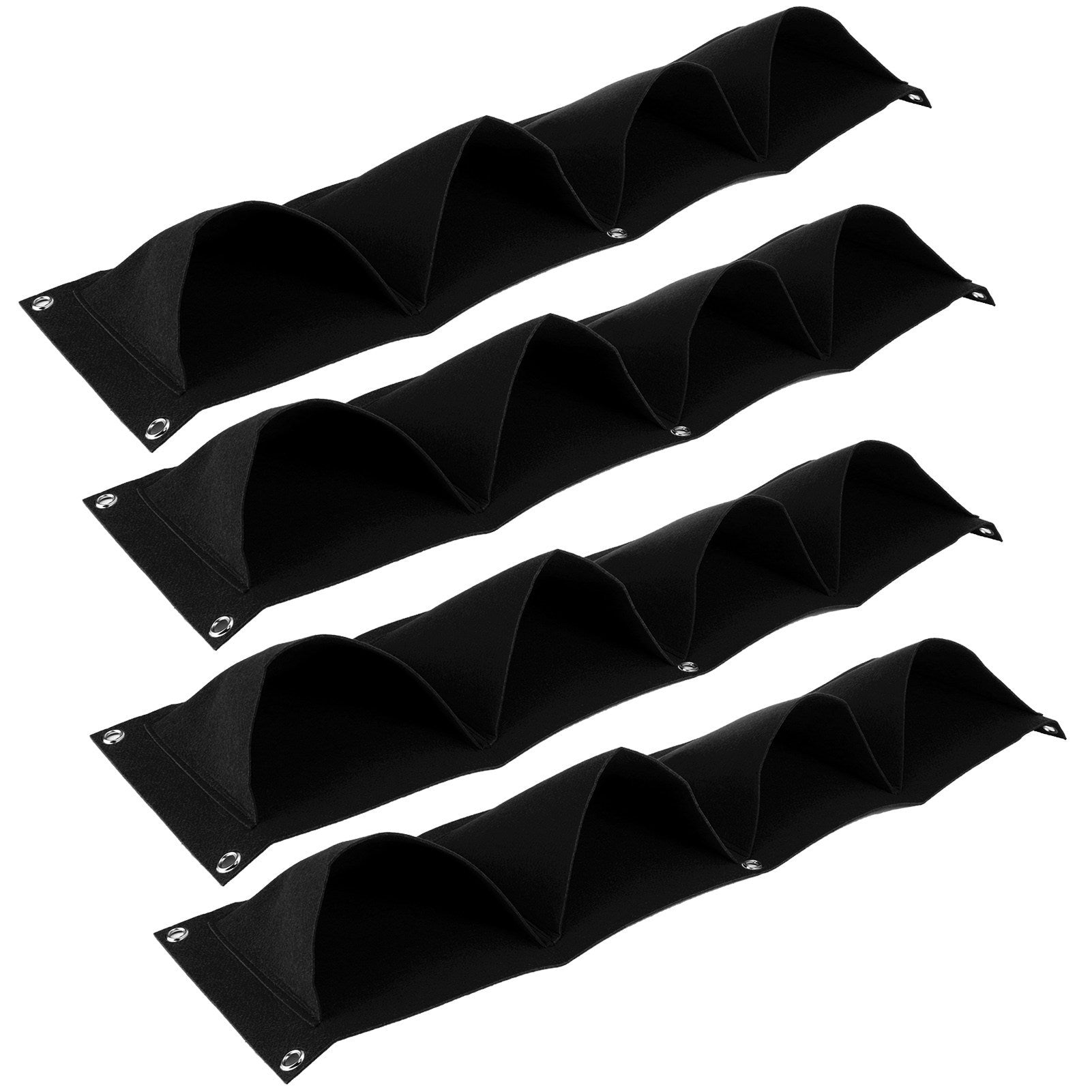 4Pcs 4 Pocket Plant Grow Bag Wall Mounted Reusable Degradable Felt Garden PlanterBlack