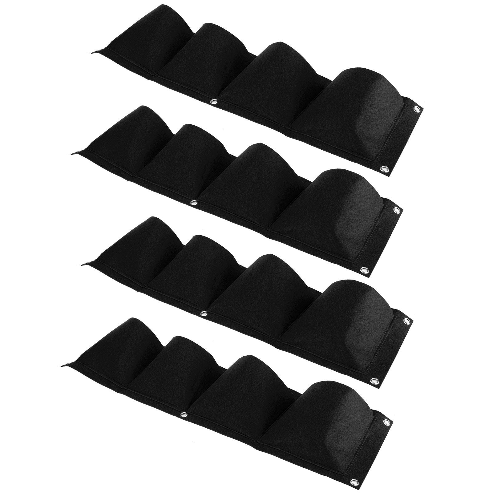 4Pcs 4 Pocket Plant Grow Bag Wall Mounted Reusable Degradable Felt Garden PlanterBlack