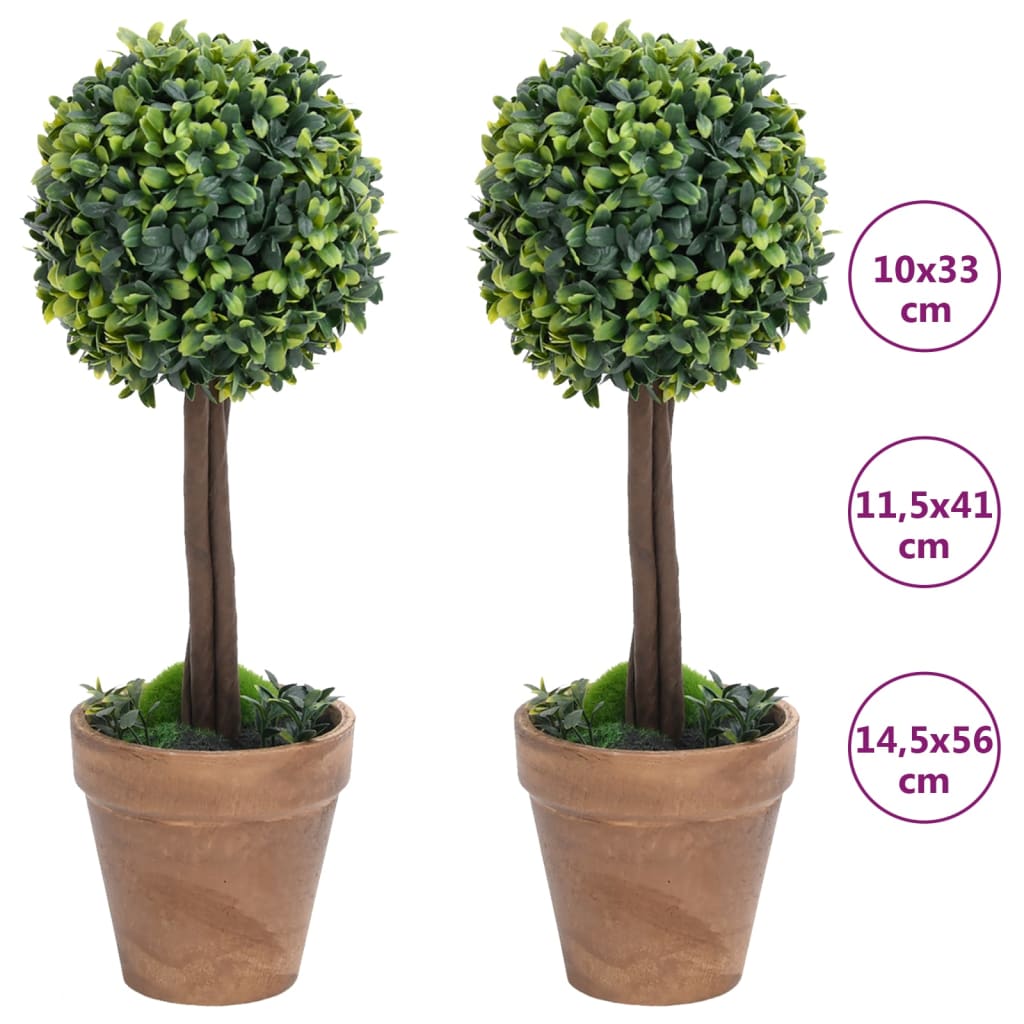vidaXL 2x Artificial Boxwood Plants with Pots Ball Shaped Green Multi Sizes