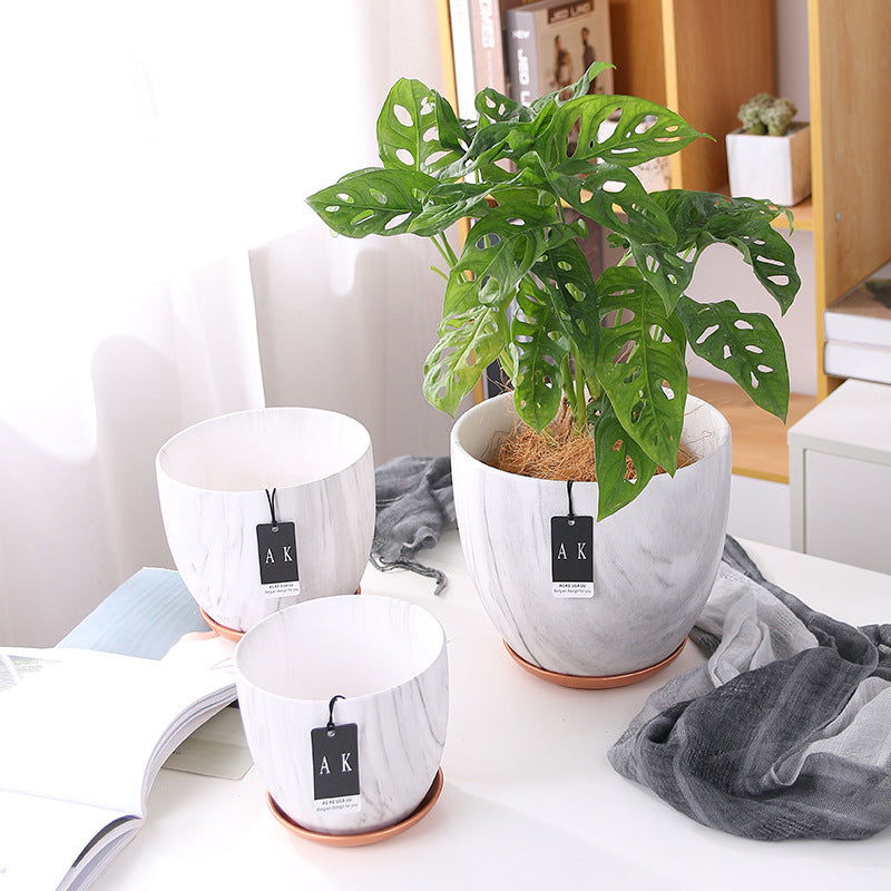 Nordic style ceramic flower pot marble literary flower pots modern minimalist personal art in style