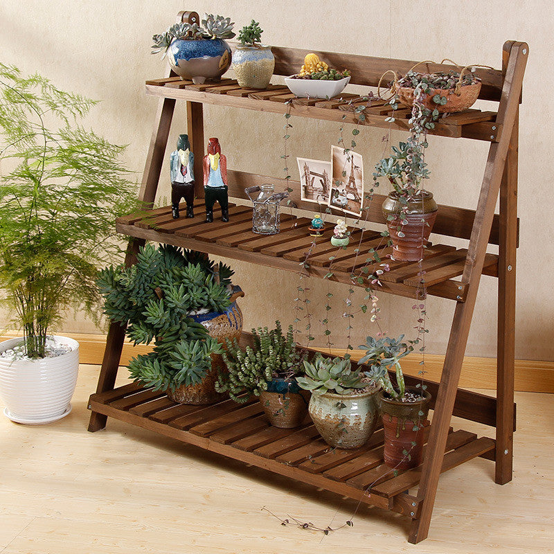 Solid Wood Desktop Flower Stand Office Window Sill Table Mini Storage Rack Combination Potted Plant Stand
