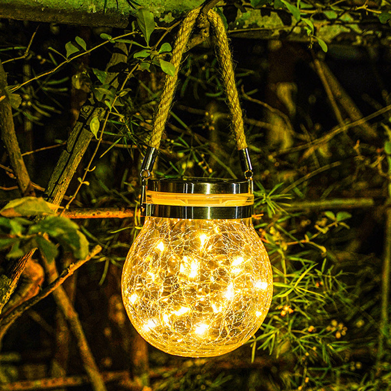 Spherical Glass Tank Crack Solar Lamp LED Garden Chandelier Waterproof Night Lamp
