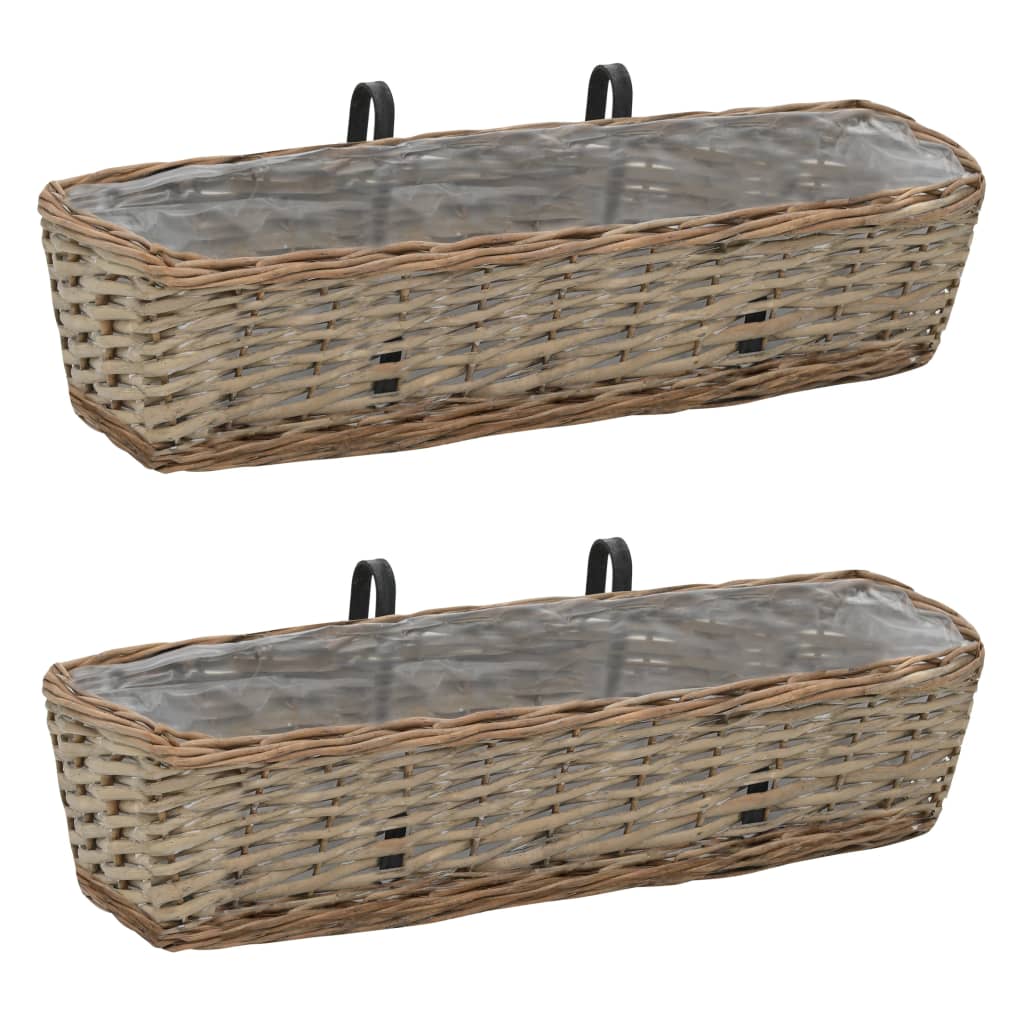 vidaXL 2x Balcony Planters Wicker with PE Lining Raised Flower Bed 15.7