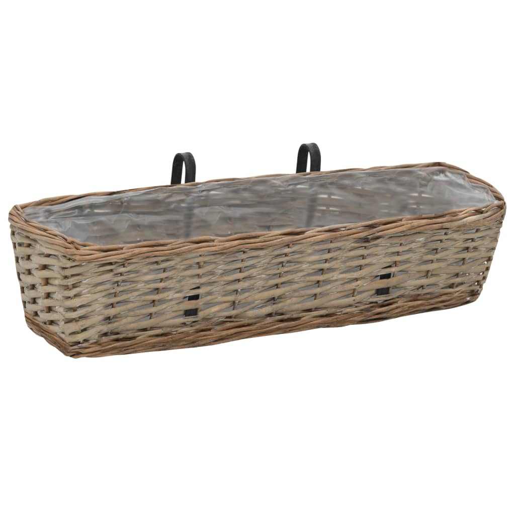 vidaXL 2x Balcony Planters Wicker with PE Lining Raised Flower Bed 15.7