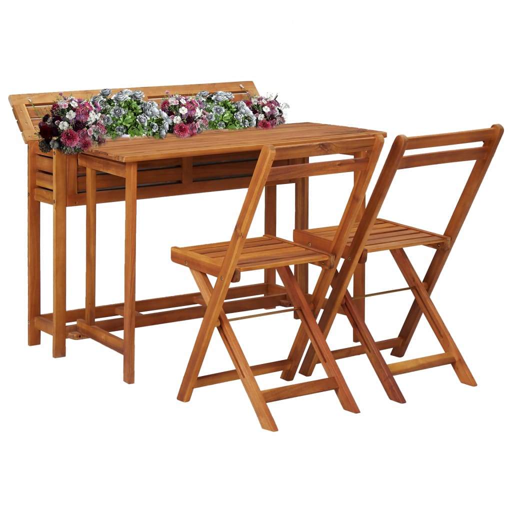 vidaXL Balcony Planter Table with 2 Bistro Chairs Solid Acacia Wood-0