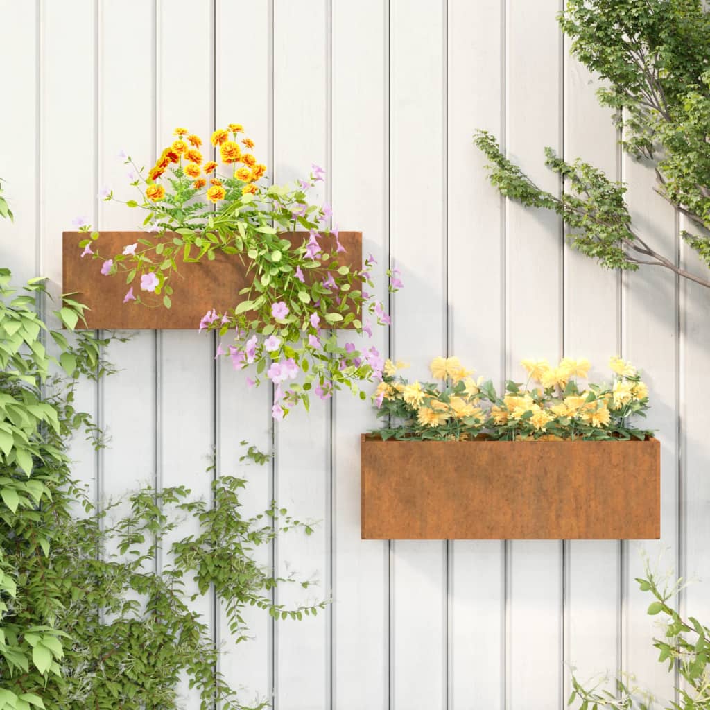 vidaXL Wall Planters 2 pcs Rusty Corten Steel 20.9