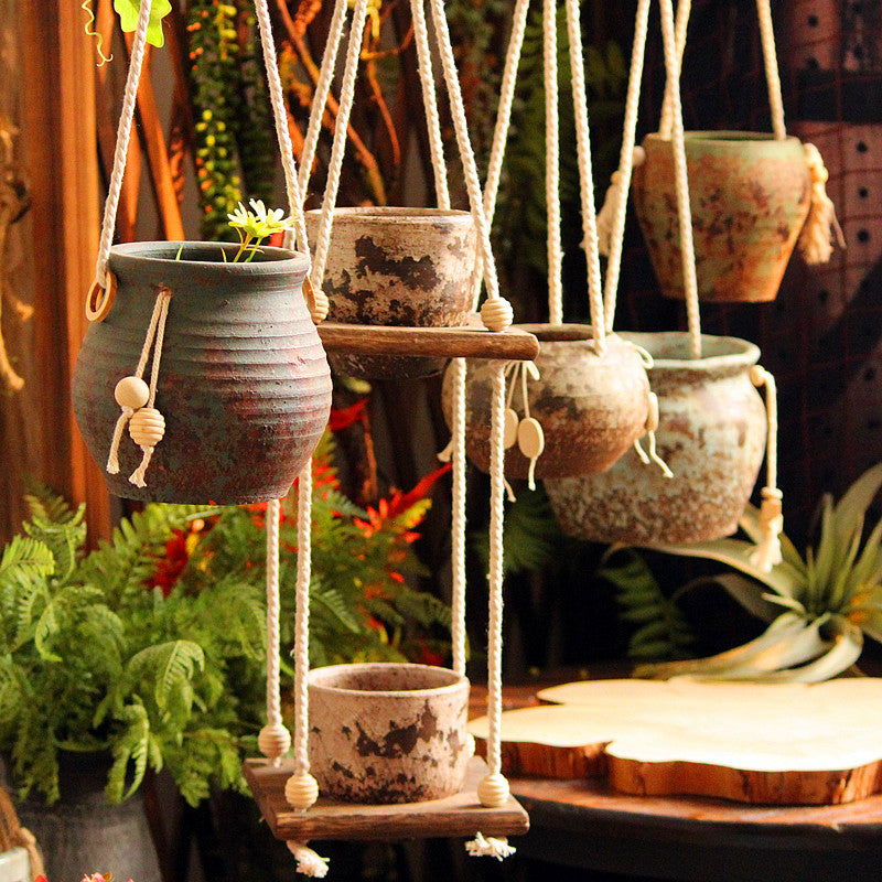 Rustic Hanging Stoneware Flower Pots Do Old Retro