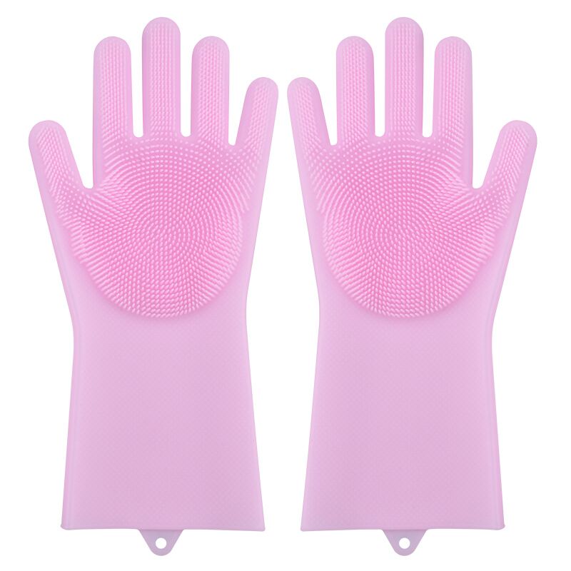 Silicone Gloves Magic Silicone Dishwashing Gloves with Scrubber Reusable Rubber Gloves for Home Kitchen Bathroom Car Washing