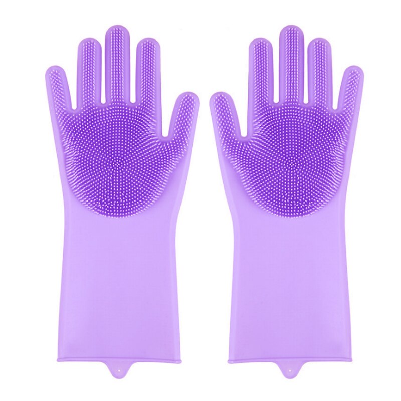 Silicone Gloves Magic Silicone Dishwashing Gloves with Scrubber Reusable Rubber Gloves for Home Kitchen Bathroom Car Washing