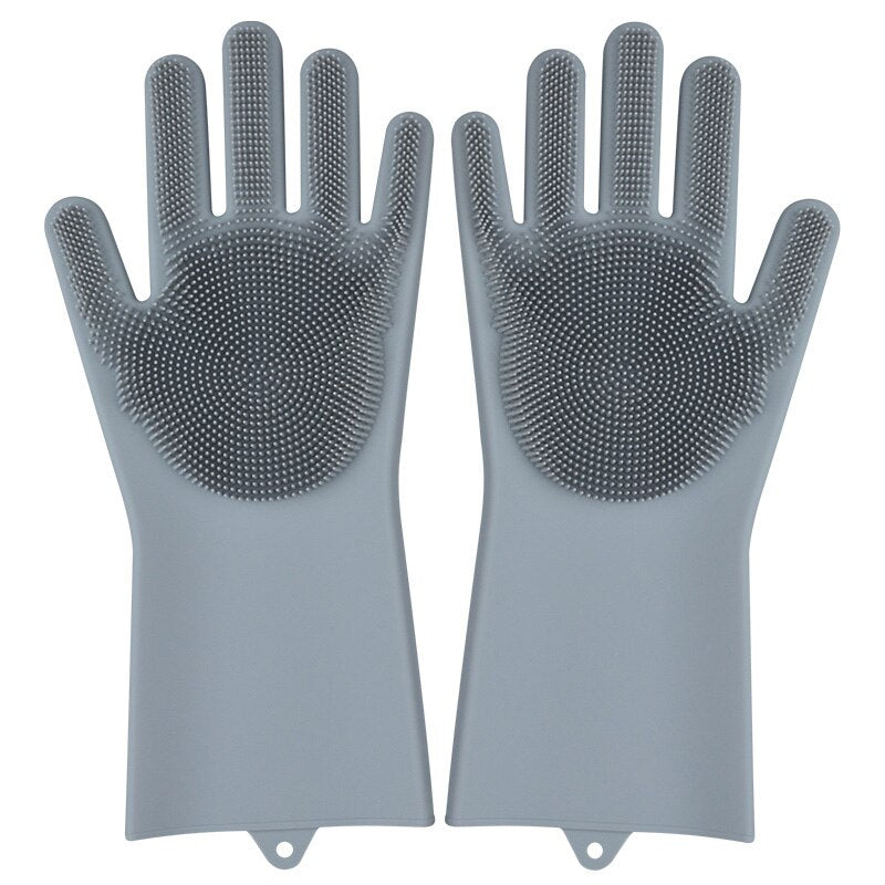 Silicone Gloves Magic Silicone Dishwashing Gloves with Scrubber Reusable Rubber Gloves for Home Kitchen Bathroom Car Washing