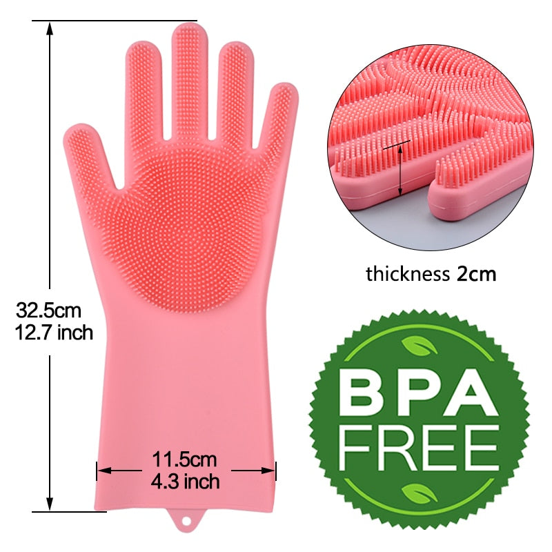 Silicone Gloves Magic Silicone Dishwashing Gloves with Scrubber Reusable Rubber Gloves for Home Kitchen Bathroom Car Washing