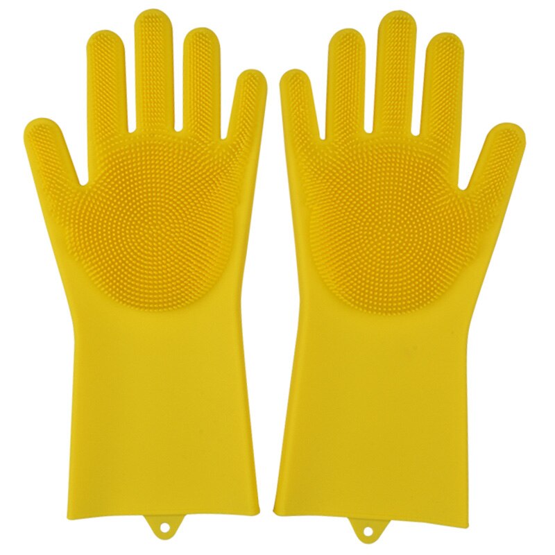 Silicone Gloves Magic Silicone Dishwashing Gloves with Scrubber Reusable Rubber Gloves for Home Kitchen Bathroom Car Washing