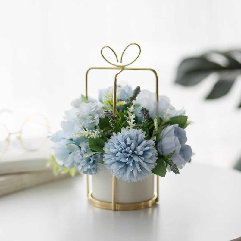 Table centerpieces artificial flowers with vase home decoration flower Pot set European Style rose Bouquet wedding Potted flower