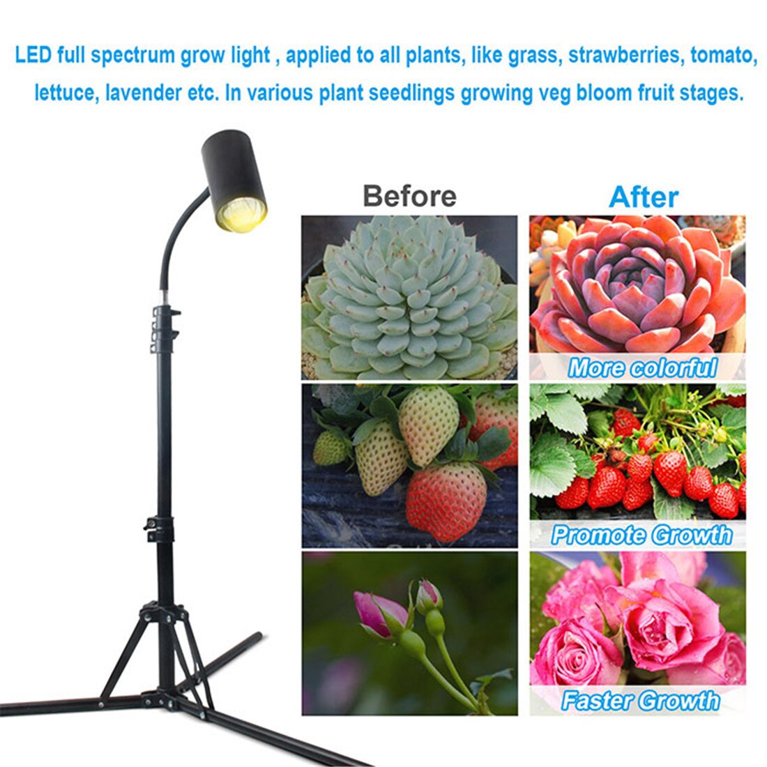 Tripod Standing Dimmable 20W LED Growing Light Red/Blue/Day White Full Spectrum Floor Timming Plant Lamp for Seedling Flowering