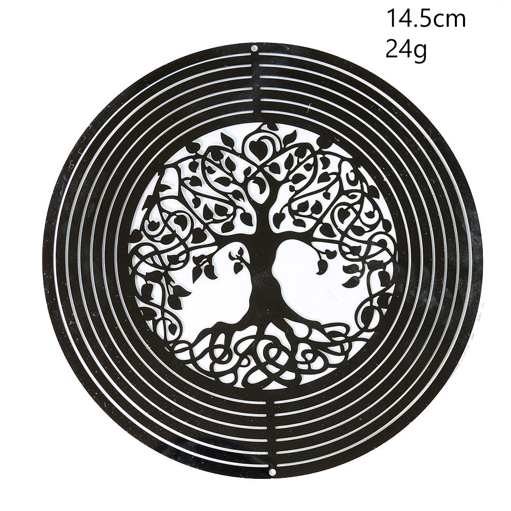 Stainless Steel 3D Rotating Wind Chimes Hummingbird Life Tree Owl Hanging Ornaments Outdoor Home Garden Farmhouse Spiner Decor