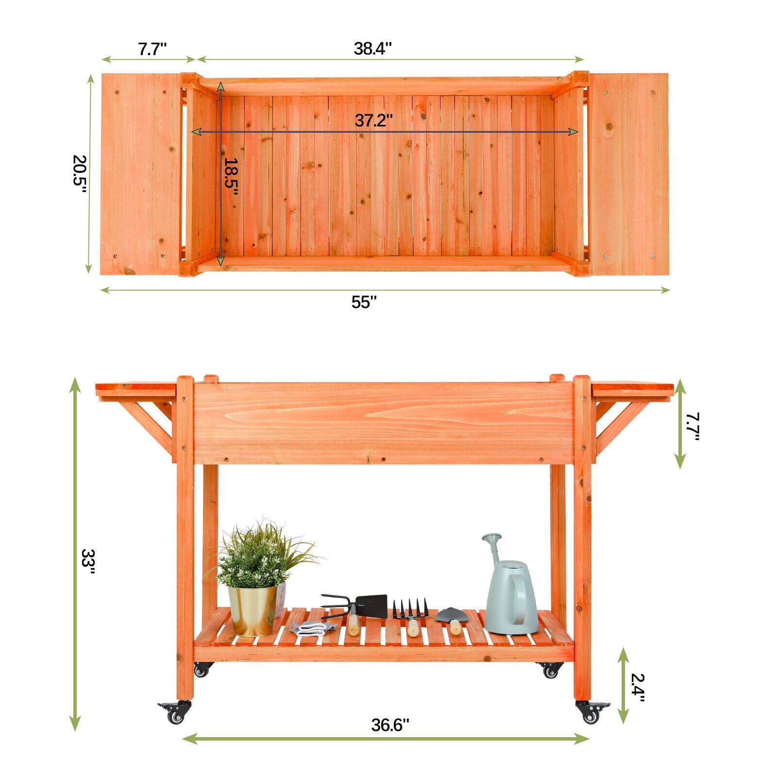 Raised Garden Bed on Wheels, Wood Planter Box W/ Side Table 2 Colors Out/ Indoor