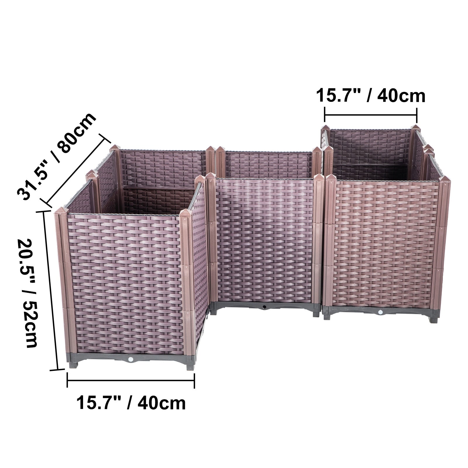 VEVOR Plastic Raised Garden Beds In/Outdoor 20.5"H/14.5"H Flower Box Kit Brown Rattan Style Grow Planter Care Box Set of 3/4