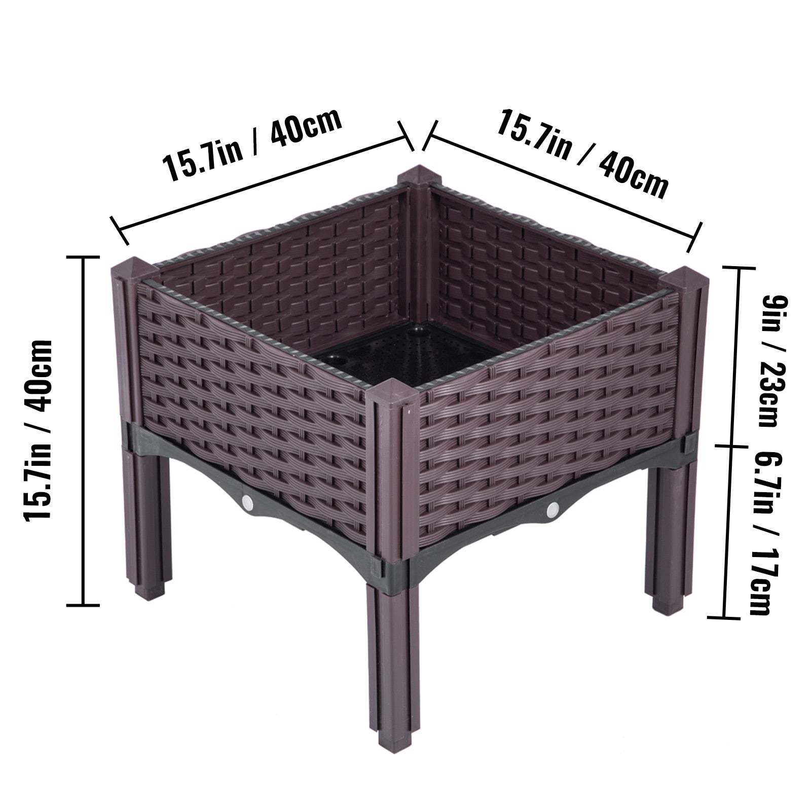 VEVOR Plastic Raised Garden Bed 15.7 in Flower Box Kit Brown Rattan Style Grow Planter Care Box Raised Garden Planter in/Outdoor