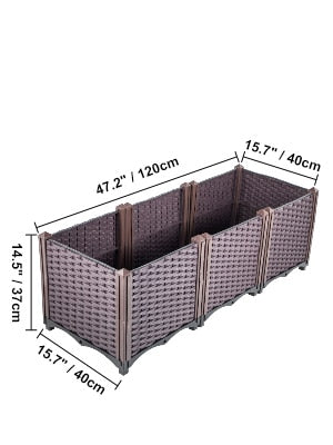 VEVOR Plastic Raised Garden Beds In/Outdoor 20.5"H/14.5"H Flower Box Kit Brown Rattan Style Grow Planter Care Box Set of 3/4