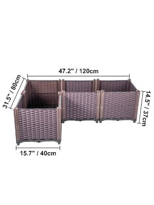 VEVOR Plastic Raised Garden Beds In/Outdoor 20.5"H/14.5"H Flower Box Kit Brown Rattan Style Grow Planter Care Box Set of 3/4