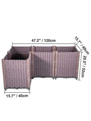 VEVOR Plastic Raised Garden Beds In/Outdoor 20.5"H/14.5"H Flower Box Kit Brown Rattan Style Grow Planter Care Box Set of 3/4