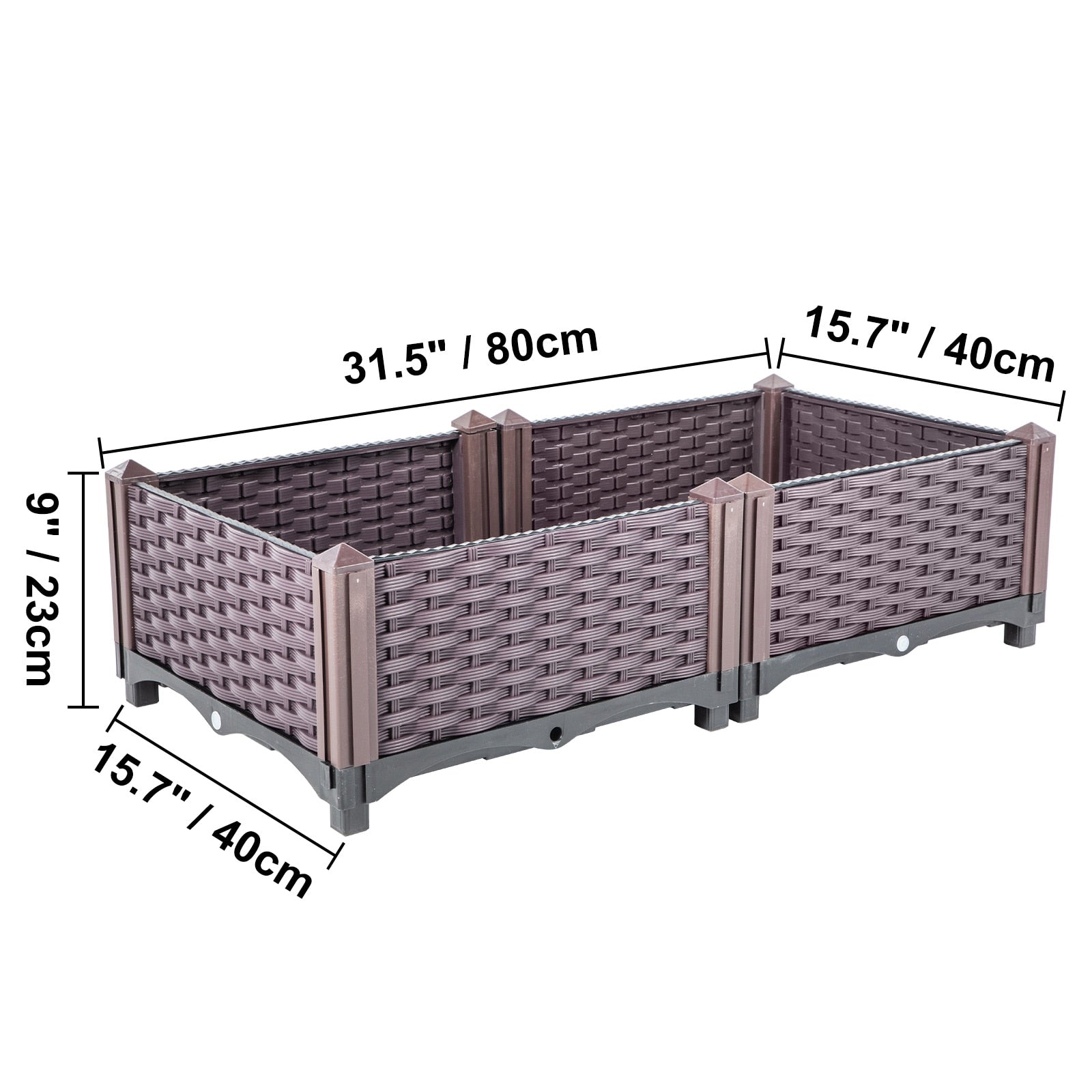 VEVOR Plastic Raised Garden Beds In/Outdoor 20.5"H/14.5"H Flower Box Kit Brown Rattan Style Grow Planter Care Box Set of 3/4