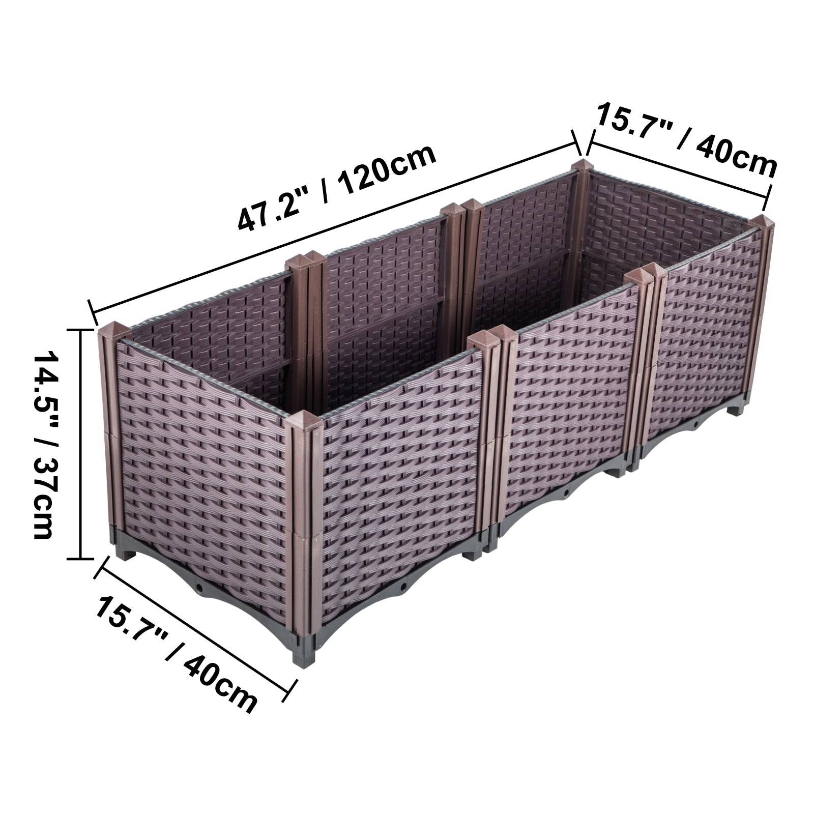 VEVOR Plastic Raised Garden Beds In/Outdoor 20.5"H/14.5"H Flower Box Kit Brown Rattan Style Grow Planter Care Box Set of 3/4