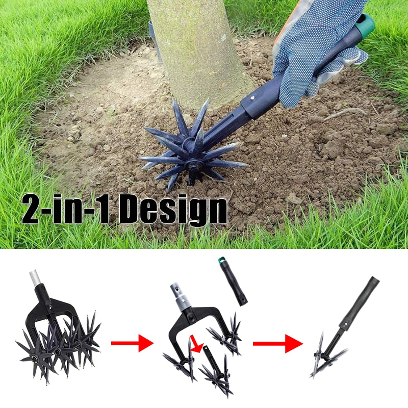 Rotary Cultivator 2 In 1 Garden Lawn Ripper Plastic Manual Aerators Soil Turning Tool Farmland Transplant