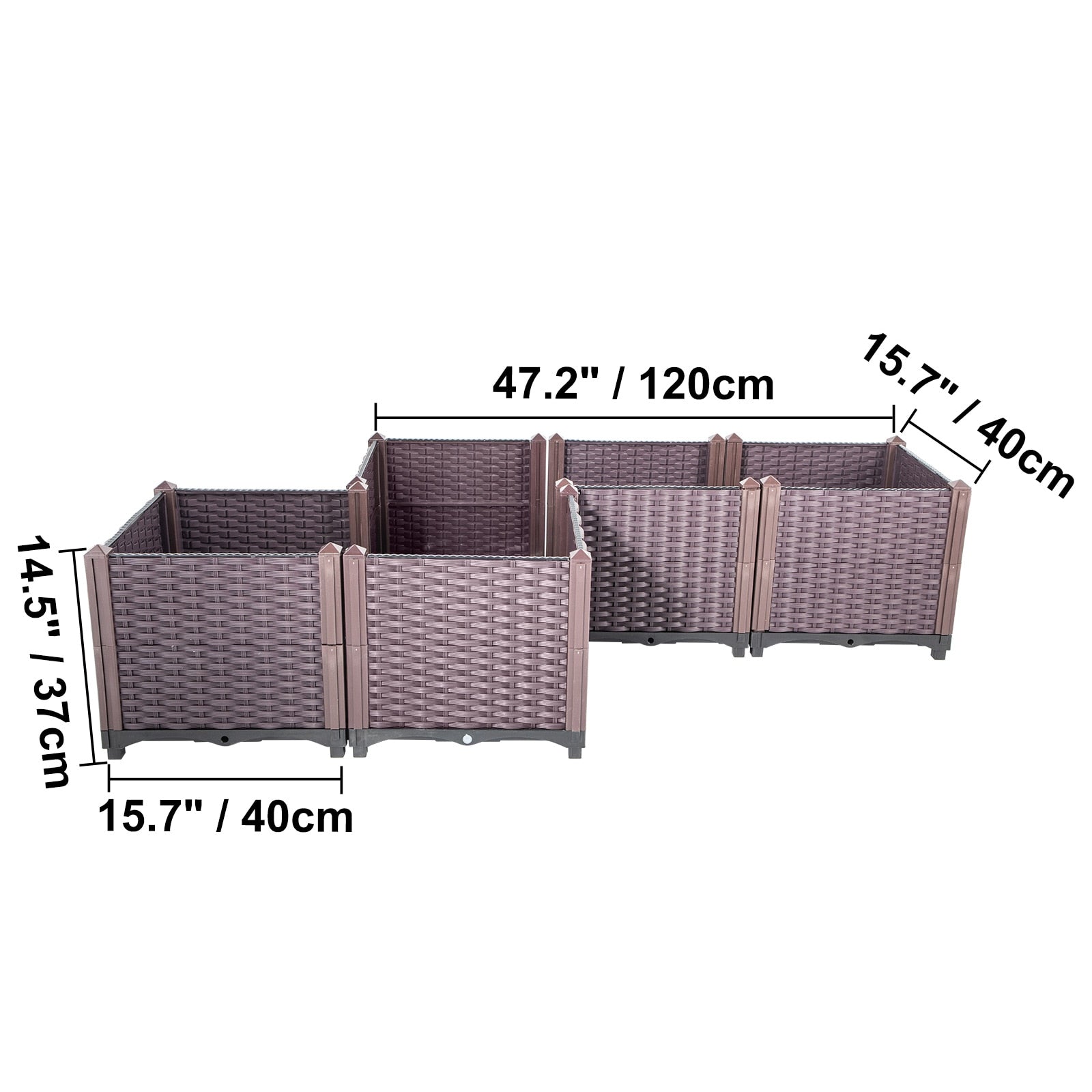 VEVOR Plastic Raised Garden Beds In/Outdoor 20.5"H/14.5"H Flower Box Kit Brown Rattan Style Grow Planter Care Box Set of 3/4