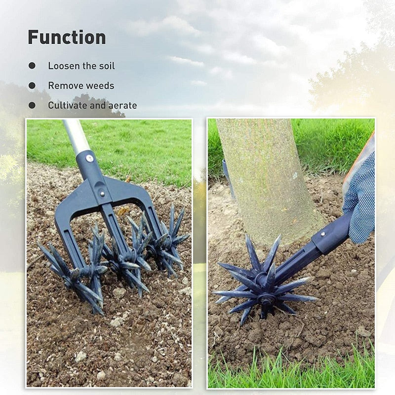 Rotary Cultivator 2 In 1 Garden Lawn Ripper Plastic Manual Aerators Soil Turning Tool Farmland Transplant