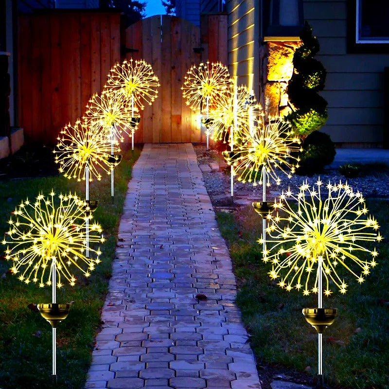 Solar Light Fireworks on Garden Lamp