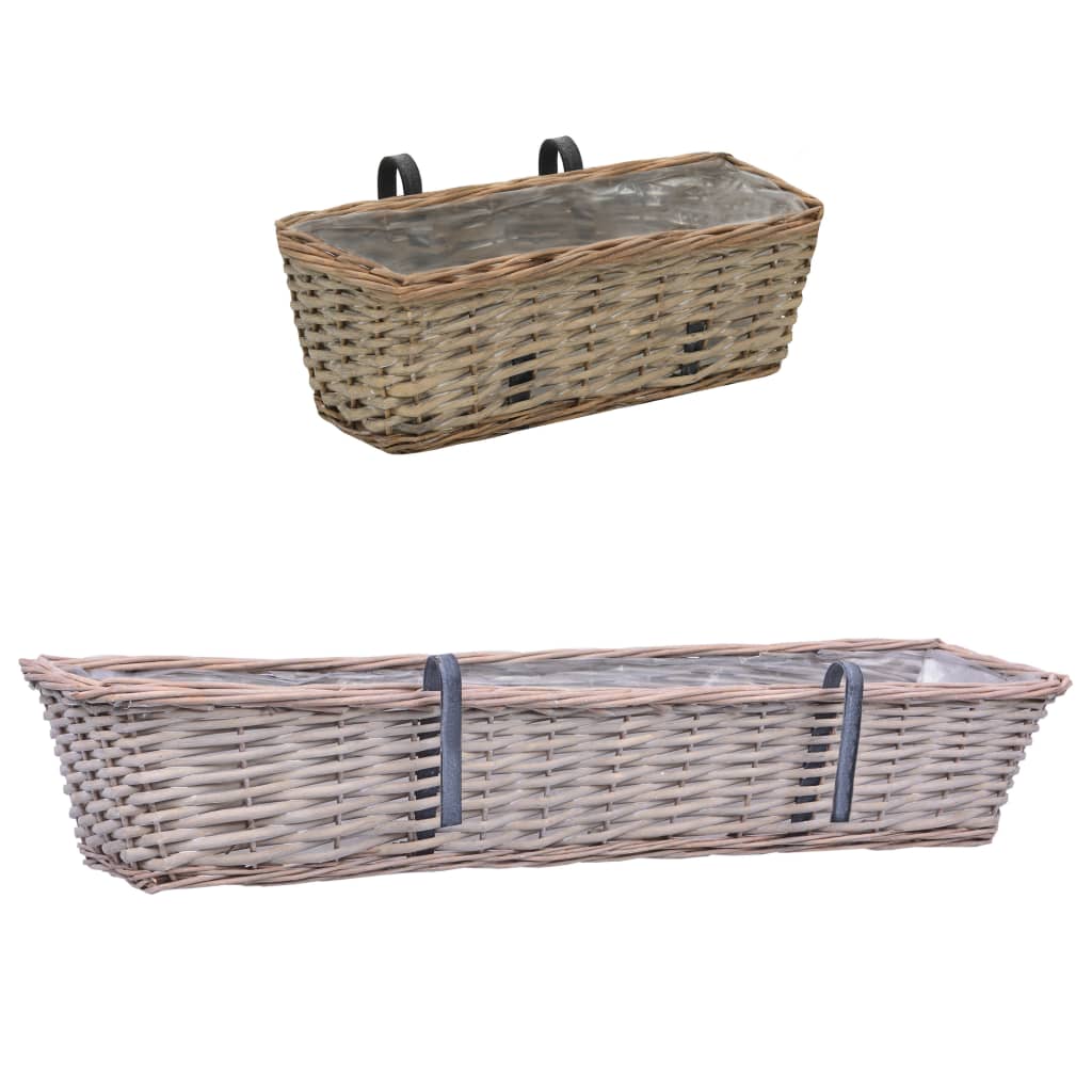 vidaXL 2x Balcony Planters Wicker with PE Lining Raised Flower Bed 15.7